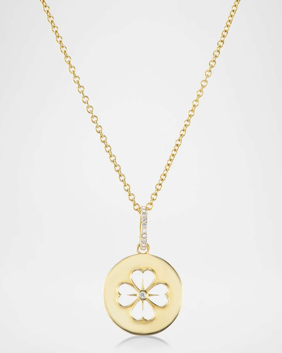 14K Yellow Gold Clover Charm Pendant Necklace